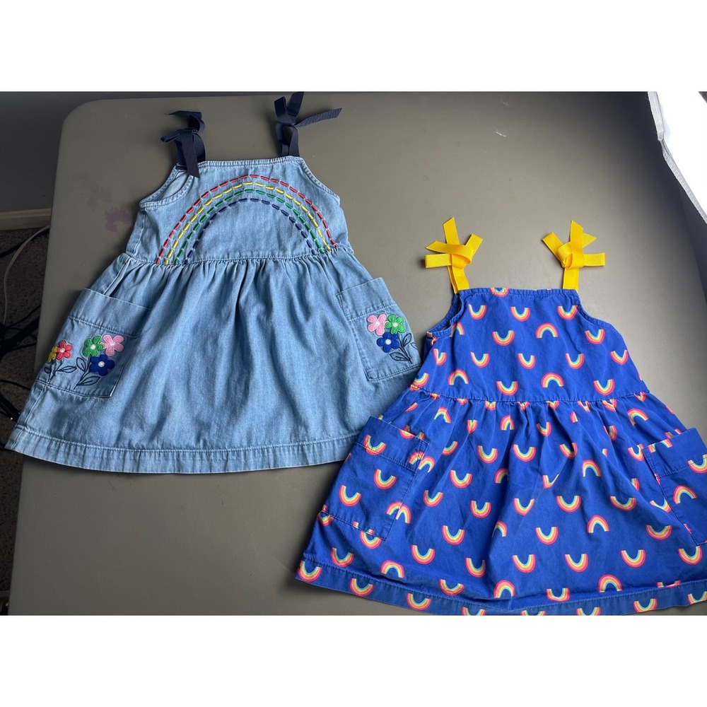 Hanna Andersson Girls Rainbow Dress Denim Blue Sun Dress US 3 Lot of 2